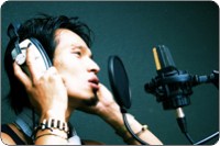 A singer in the recording studio